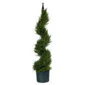 Nearly Natural Cypress Spiral Topiary Tree 3’H Artificial Plant With Planter, 36""H x 8""W x 8""D, Green/Black