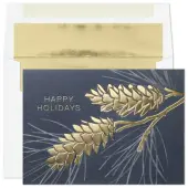 Custom Foil-Embellished Holiday Greeting Cards With Foil-Lined Envelopes, 7-7/8"" x 5-5/8"", Seasonal Spirit/Gold-Lined Envelopes, Box Of 25