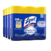 Lysol® Disinfecting Wipes, 7"" x 7.25"", Lemon Scent, 35 Wipes Per Canister, Carton Of 12 Canisters