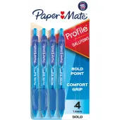 Paper Mate® Profile™ Retractable Ballpoint Pens, Bold Point, 1.4 mm, Translucent Barrel, Blue Ink, Pack Of 4