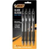 BIC Glide Bold Retractable Ballpoint Pens, Bold Point, 1.6 mm, Translucent Barrel, Black Ink, Pack Of 4 Pens
