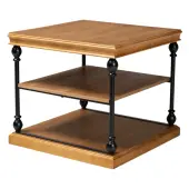Baxton Studio Sebastian Traditional Industrial Metal 3-Tier End Table, 25""H x 28-1/8""W x 28-1/8""D, Oak Brown/Black
