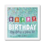 Custom Full-Color Printed Beverage Napkins, 4-3/4"" x 4-3/4"", Happy Birthday Banner, Box Of 100 Napkins