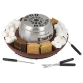Nostalgia Electrics Indoor Electric Stainless-Steel S'mores Maker With 4 Lazy Susan Compartment Trays, Brown