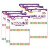 TREND Terrific Labels, T-68130-6, 3"" x 2-1/2"", Cheerful Stripes, 36 Labels Per Pack, Bundle Of 6 Packs