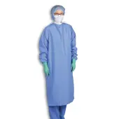 Medline 1-Ply Blockade Surgeons' Gowns, Snap Neck And Tie Mid-Back, X-Large, Ceil Blue, Pack Of 12