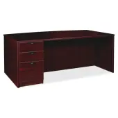 Lorell® Prominence 2.0 72""W Bow-front Left-Pedestal Computer Desk, 95% Recycled, Mahogany