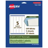Avery® Print-to-the-Edge Dissolvable Labels With Sure Feed® Technology, 94262-DWMP5, Rectangle, 9-3/4""x1-1/4"", Matte Off-White, Pack Of 25