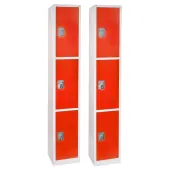 Alpine Large 3-Tier Steel Lockers, 72""H x 12""W x 12""D, Red, Pack Of 2 Lockers