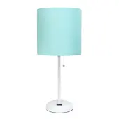 Creekwood Home Oslo Power Outlet Metal Table Lamp, 19-1/2""H, Aqua Shade/White Base
