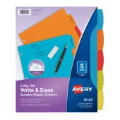 Avery® Big Tab™ Write & Erase Durable Plastic Dividers, 8 1/2"" x 11"", Multicolor Brights, 5-Tab