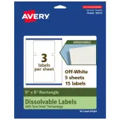 Avery® Print-to-the-Edge Dissolvable Labels With Sure Feed® Technology, 94213-DWMP5, Rectangle, 3""x5"", Matte Off-White, Pack Of 15