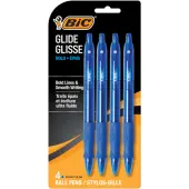 BIC Glide Bold Retractable Ballpoint Pens, Bold Point, 1.6 mm, Translucent Barrel, Blue Ink, Pack Of 4 Pens