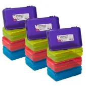 Charles Leonard Translucent Pencil Boxes, 5-1/4"" x 2-1/2"" x 8-1/4"", Assorted Colors, Pack Of 12 Boxes