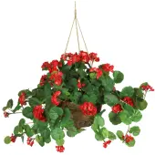 Nearly Natural 24"" Geranium Hanging Basket, Red