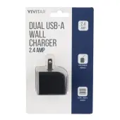 Vivitar Dual USB-A Wall Charger, Black, NIL6002-BLK-STK-24