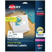 Avery® Print-To-The-Edge Permanent Laser Shipping Labels, 6879, 1 1/4"" x 3 3/4"", White, Pack Of 300