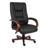 Boss Aaria Ergonomic Vinyl/Wood High-Back Chair, Black/Cherry