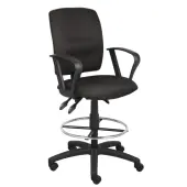 Boss Office Products Fabric Drafting Stool With Loop Armrests, Black/Chrome