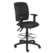 Boss Office Products Fabric Drafting Stool With Adjustable Arms, Black/Chrome