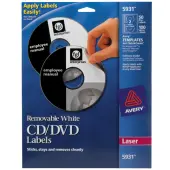 Avery® Removable Print-to-the-Edge CD/DVD Labels, 5931, Round, 4.65"" Diameter, White, 50 Disc Labels And 100 Spine Labels