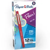 Paper Mate® Flair® Porous-Point Pens, Medium Point, 0.7 mm, Red Barrel, Red Ink, Pack Of 12
