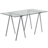 Flash Furniture 55""W Glass Computer Desk, Clear/Silver