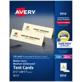 Avery® Embossed Tent Cards, 2 1/2"" x 8 1/2"", Ivory, Pack Of 100