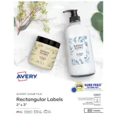Avery® Easy Peel® TrueBlock® Print-To-The-Edge Inkjet/Laser Labels, Rectangular, 22822, 2"" x 3"", Glossy Clear, Pack Of 80