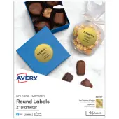 Avery® Printable Embossed Foil Labels, 22831, Round, 2"" Diameter, Gold, Pack Of 96 Customizable Labels