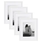 Uniek DesignOvation Gallery Picture Frame Set, 14 15/16 x 11 15/16"" With Mat, White Decorative Modern, Set Of 4