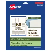 Avery® Print-to-the-Edge Dissolvable Labels With Sure Feed® Technology, 94204-DWMP25, Rectangle, 1/2""x1-3/4"", Matte Off-White, Pack Of 1500