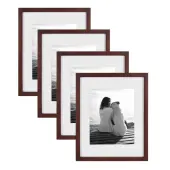 Uniek DesignOvation Gallery Wood Photo Picture Frame Set, 12 x 15"" With Mat, Walnut Brown, Set Of 4