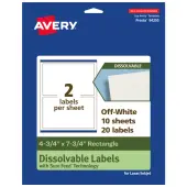 Avery® Print-to-the-Edge Dissolvable Labels With Sure Feed® Technology, 94255-DWMP10, Rectangle, 4-3/4""x7-3/4"", Matte Off-White, Pack Of 20