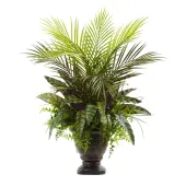 Nearly Natural Mixed Areca Palm, Fern & Peacock 27""H Artificial Plant With Planter, 27""H x 22""W x 21""D, Green