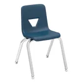 Lorell® Classroom Student Plastic Seat, Plastic Back Stacking Chair, 14 1/4"" Seat Width, Navy Seat/Silver Frame, Quantity: 4