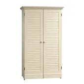 Sauder Harbor View 36""W Craft And Hobby Workspace Armoire With Drop Leaf Extension, Antique White