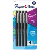 Paper Mate® Flair® Porous-Point Pens, Medium Point, 0.7 mm, Black Barrel, Black Ink, Pack Of 4