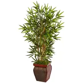 Nearly Natural 3-1/2'H Bamboo Artificial Tree With Wooden Decorative Planter, 42""H x 24""W x 24""D, Brown/Green