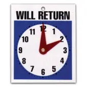 U.S. Stamp & Sign Message Sign, ""Will Return"" Clock