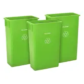 Alpine Rectangular Polypropylene Slim Trash Cans, 23 Gallons, Lime Green, Set Of 3 Cans