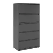 WorkPro® 36""W x 18-5/8""D Lateral 5-Drawer File Cabinet, Charcoal