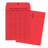 Quality Park® Interdepartment Envelopes, 10"" x 13"", 1-Sided Narrow Rule, Button & String Closure, Red, Box Of 100
