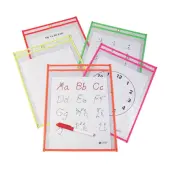 C Line® Reusable Dry-Erase Pockets, 9"" x 12"", Neon Assorted Colors, Pack Of 10