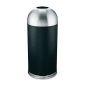 Genuine Joe 15-Gallon Dome-Top Trash Receptacle, Black/Silver
