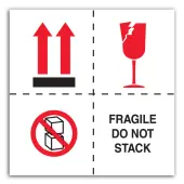 Tape Logic® Preprinted International Safe-Handling Labels, DL4501, ""Fragile, Do Not Stack"", 4"" x 4"", Red/Black/White, Roll Of 500