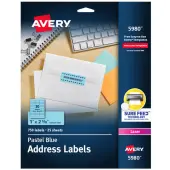 Avery® High-Visibility Permanent Laser ID Labels, 5980, 1"" x 2 5/8"", Blue Pastel, Pack Of 750