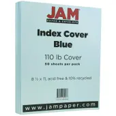 JAM Paper® Card Stock, Vellum Bristol Blue, Letter (8.5"" x 11""), 110 Lb, Pack Of 50