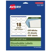 Avery® Dissolvable Labels With Sure Feed® Technology, 94051-DWMP25, Oval, 1-1/2""x2-1/2"", Matte Off-White, Pack Of 450