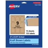 Avery® Kraft Permanent Labels With Sure Feed®, 94126-KMP15, Arched, 3"" x 2-1/4"", Brown, Pack Of 135